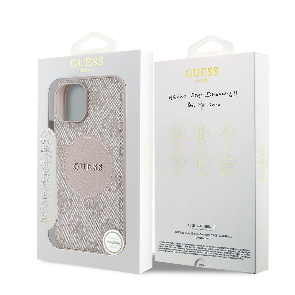 Apple iPhone 15 Kılıf Guess Orjinal Lisanslı M-safe Şarj Özellikli Yazı Logolu Circle Classic Kapak Siyah