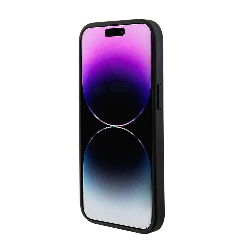 Apple iPhone 15 Kılıf Guess Orjinal Lisanslı Magsafe Şarj Özellikli Yazı Logolu Saffiano Kapak Mor