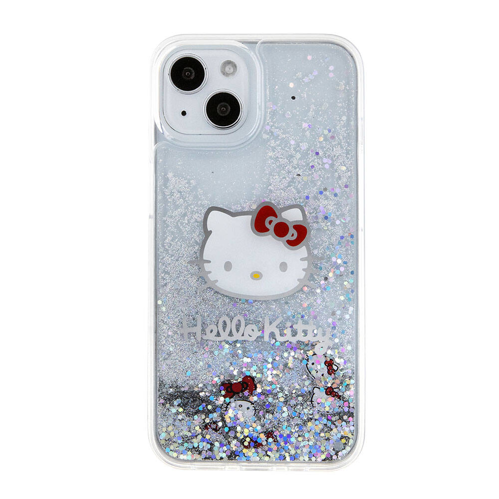 Apple iPhone 15 Kılıf Hello Kitty Orjinal Lisanslı İkonik Sıvılı Glitter Kapak Renksiz