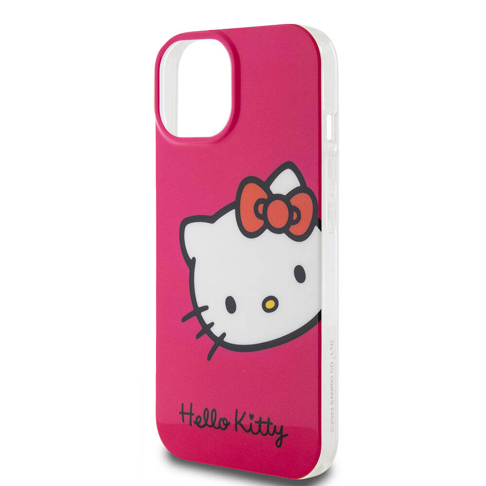 Apple iPhone 15 Kılıf Hello Kitty Orjinal Lisanslı Yazı ve İkonik Logolu Kitty Head Kapak Beyaz