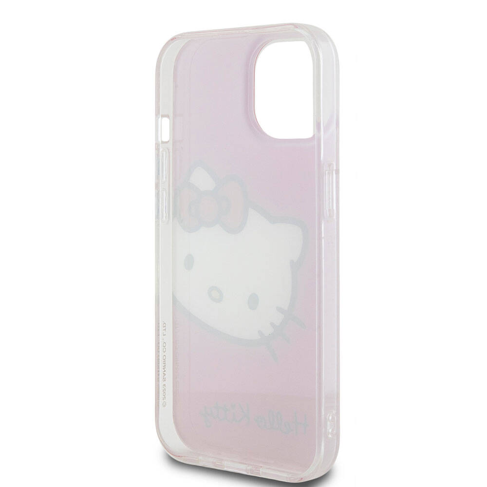 Apple iPhone 15 Kılıf Hello Kitty Orjinal Lisanslı Yazı ve İkonik Logolu Kitty Head Kapak Beyaz