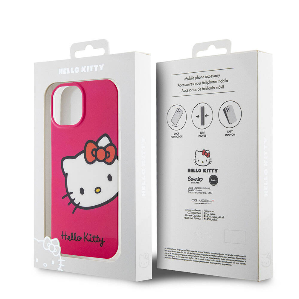 Apple iPhone 15 Kılıf Hello Kitty Orjinal Lisanslı Yazı ve İkonik Logolu Kitty Head Kapak Beyaz
