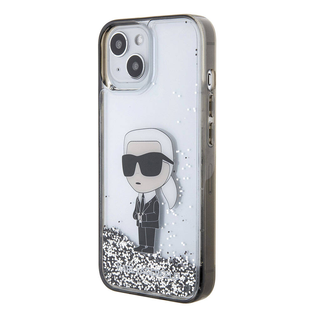 Apple iPhone 15 Kılıf Karl Lagerfeld İkonik Sıvılı Glitter Orjinal Lisanslı Kapak Renksiz