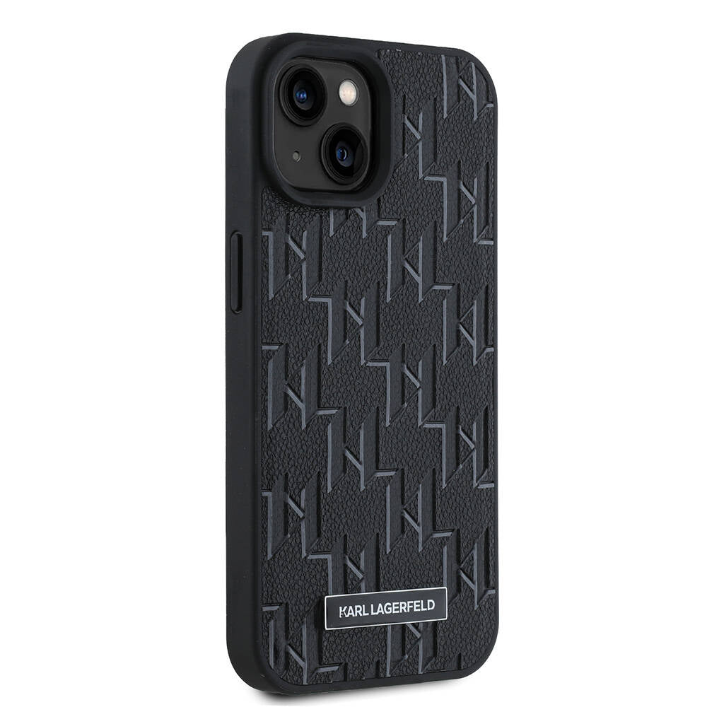 Apple iPhone 15 Kılıf Karl Lagerfeld Orjinal Lisanslı Magsafe Şarj Özellikli KL Yazılı Hot Stamp Kapak Siyah