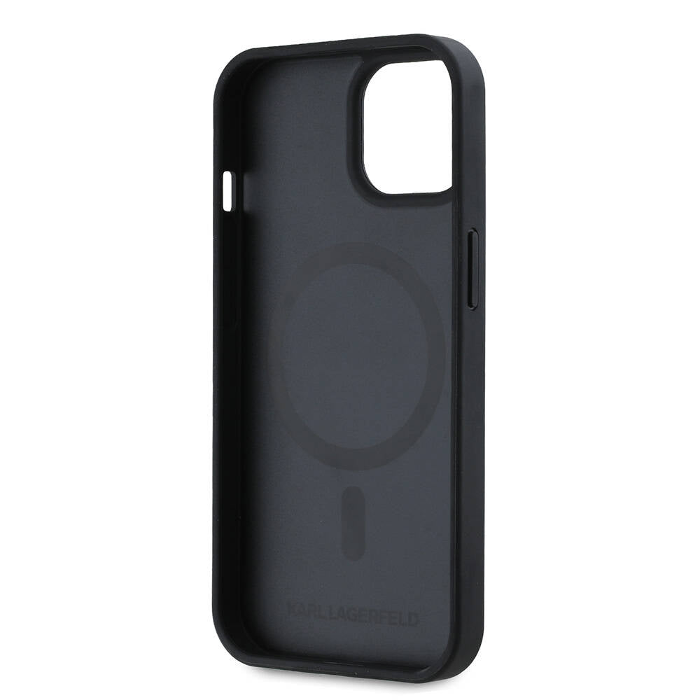 Apple iPhone 15 Kılıf Karl Lagerfeld Orjinal Lisanslı Magsafe Şarj Özellikli KL Yazılı Hot Stamp Kapak Krem