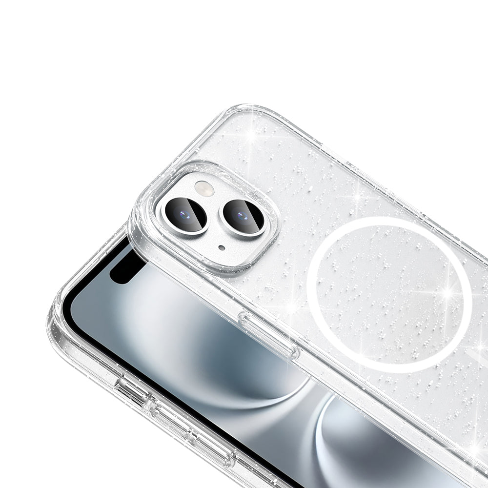 Apple iPhone 15 Kılıf M-safe Şarj Özellikli Parlayan Simli Saydam Renkli Zore Maris Kapak Şeffaf