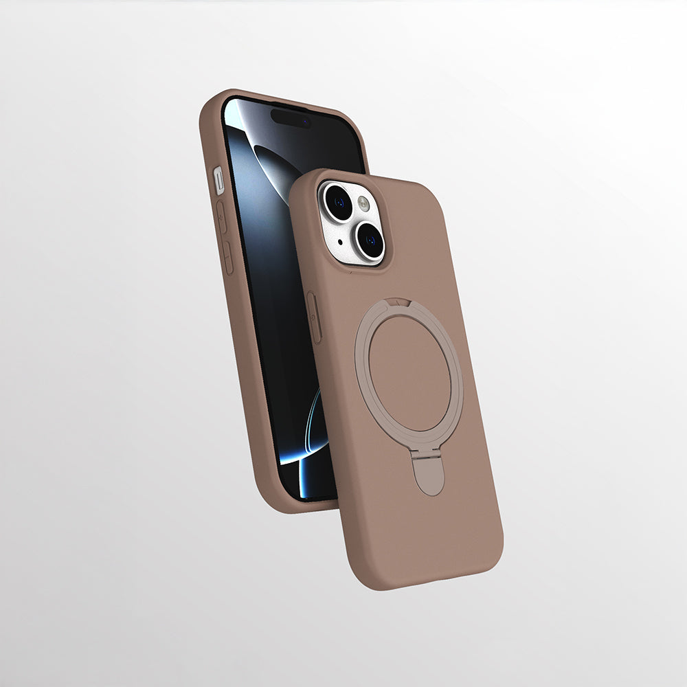 Apple iPhone 15 Kılıf M-safe Şarj Özellikli Standlı Zore Samara Kapak Desert Gold