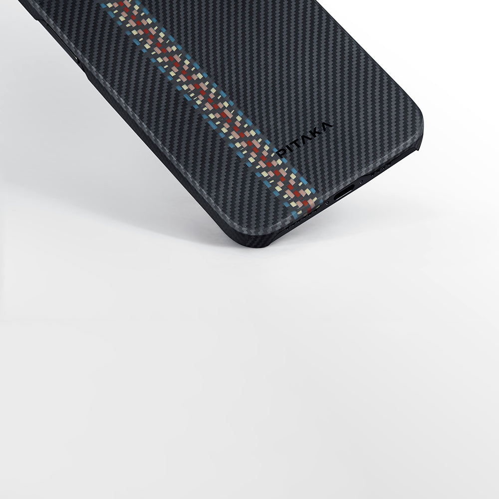 Apple iPhone 15 Kılıf Magsafe Şarj Özellikli 600D Aramid Fiber Pitaka Tactile Woven Orchestra Serisi Rhapsody Kapak Siyah