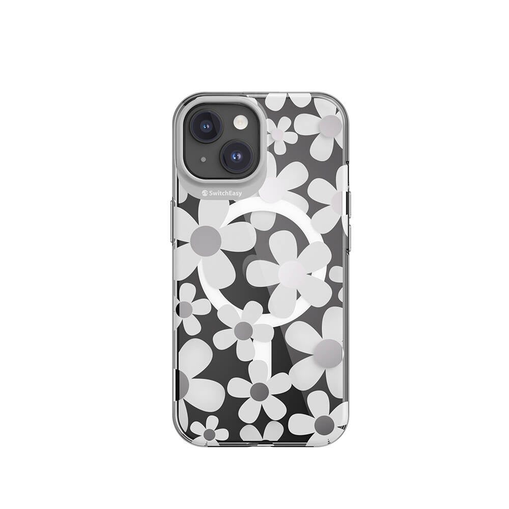 Apple iPhone 15 Kılıf Magsafe Şarj Özellikli Çift IMD Baskılı Lisanslı Switcheasy Artist-M Fleur Kapak Gri