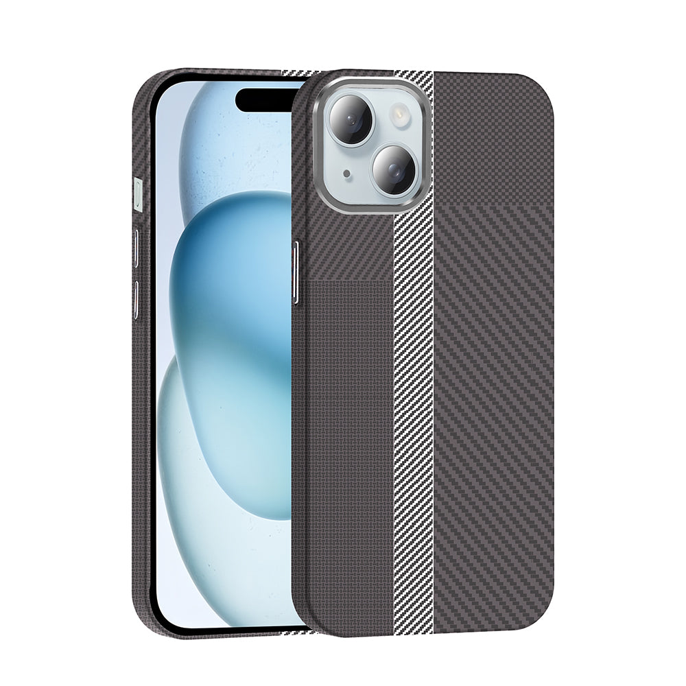 Apple iPhone 15 Kılıf M-safe Şarj Özellikli Karbon Fiber Görünümlü Zore Gros Kapak Siyah-Lacivert