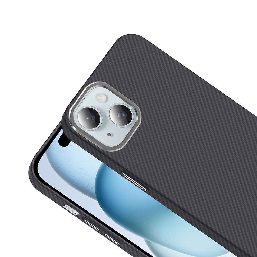 Apple iPhone 15 Kılıf M-safe Şarj Özellikli Karbon Fiber Görünümlü Zore Gros Kapak Siyah-Lacivert