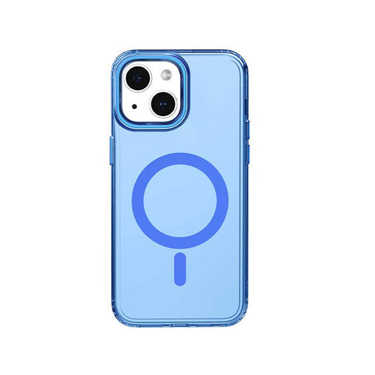 Apple iPhone 15 Kılıf Magsafe Şarj Özellikli Saydam Arka Yüzey Recci Crystal Color Serisi Kapak Mavi