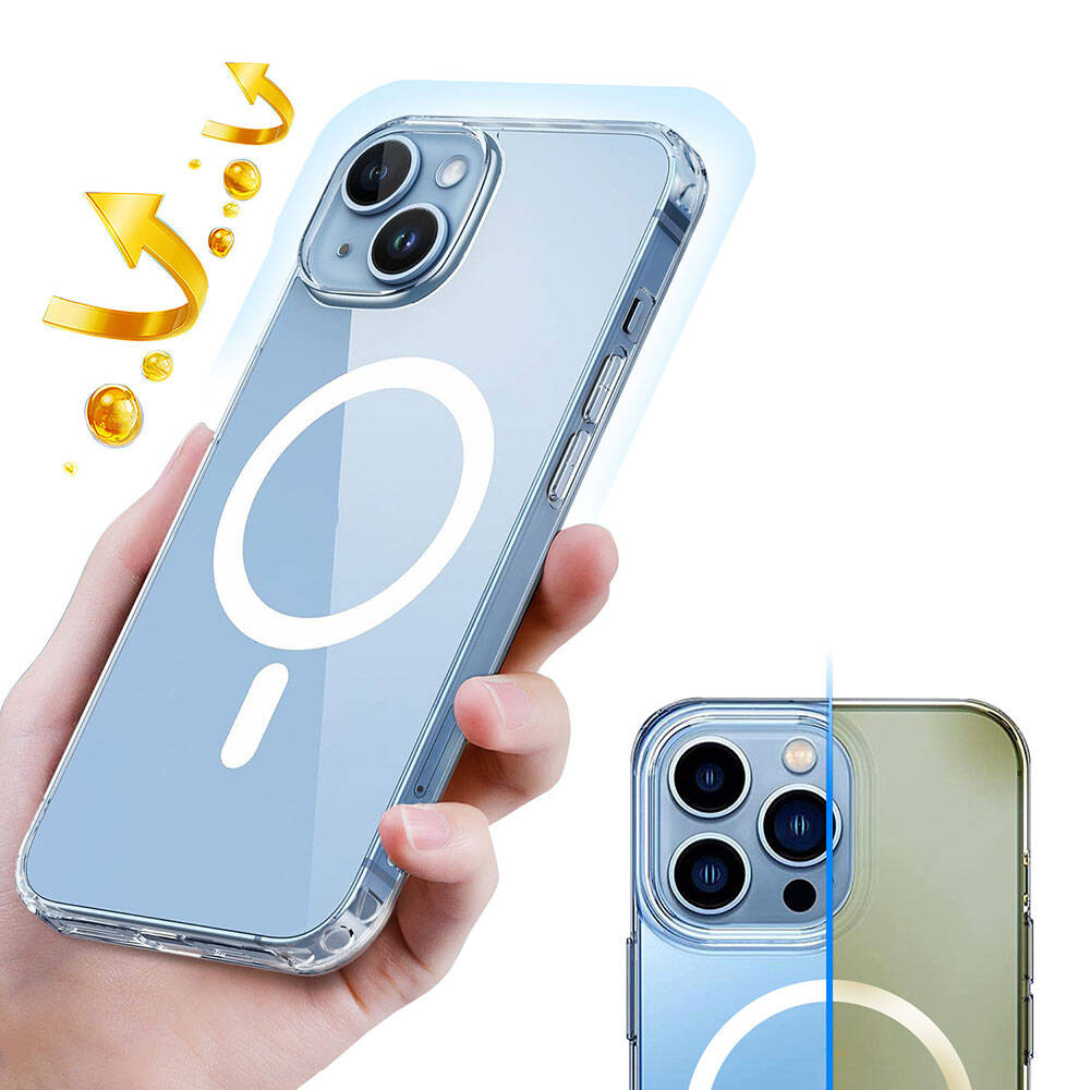 Apple iPhone 15 Kılıf M-safe Şarj Özellikli Şeffaf Sert PC Zore Embos Kapak Renksiz