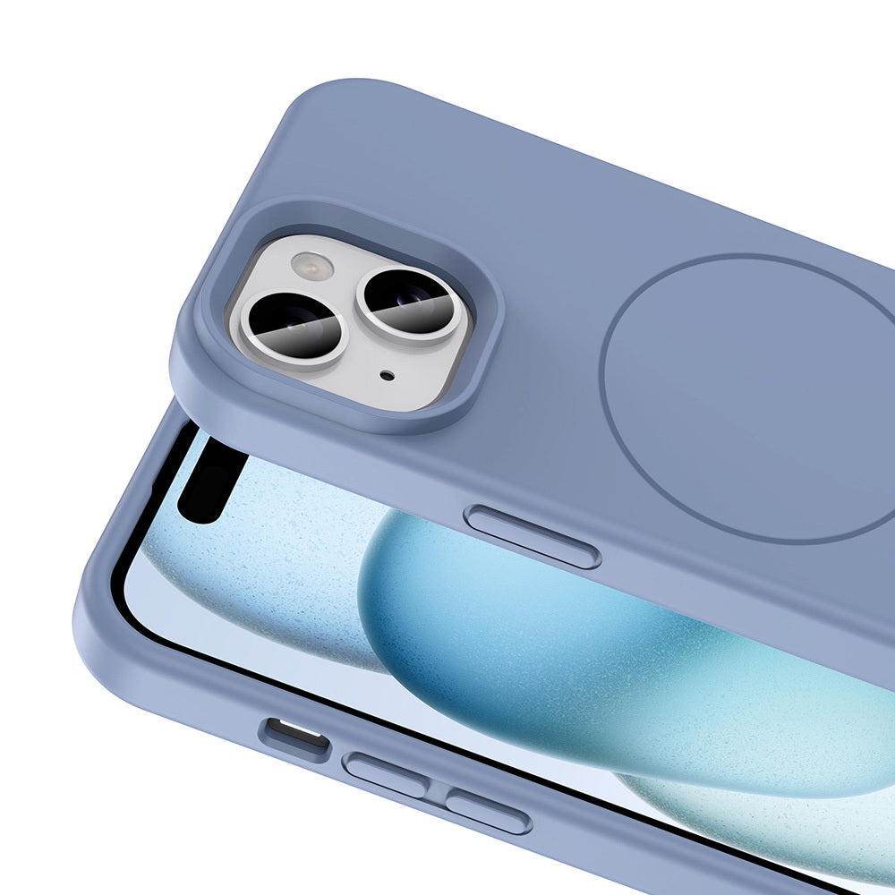 Apple iPhone 15 Kılıf M-safe Şarj Özellikli Sıvı Teknolojili Silinebilir Sert Zore Kivi Kapak Lavendery Gray