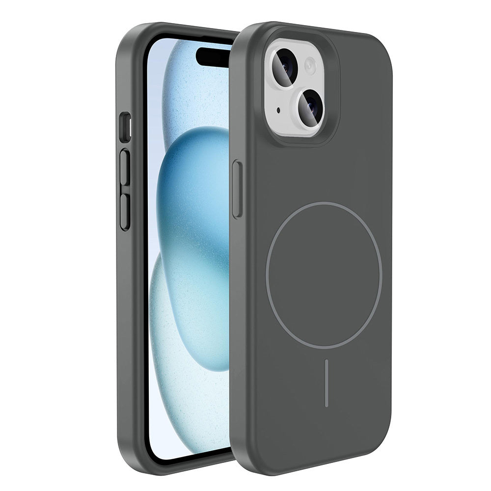 Apple iPhone 15 Kılıf M-safe Şarj Özellikli Sıvı Teknolojili Silinebilir Sert Zore Kivi Kapak Titanyum-Gri