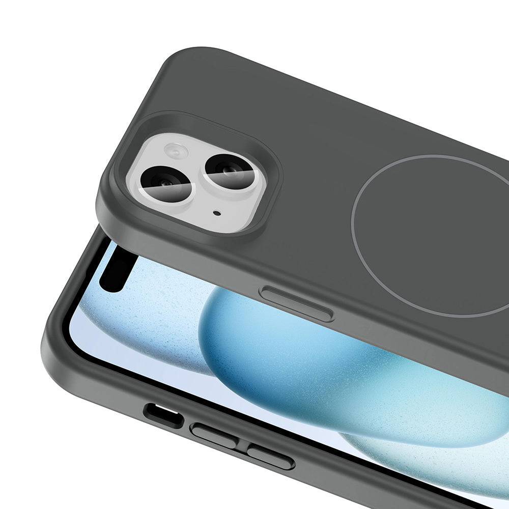 Apple iPhone 15 Kılıf M-safe Şarj Özellikli Sıvı Teknolojili Silinebilir Sert Zore Kivi Kapak Titanyum-Gri