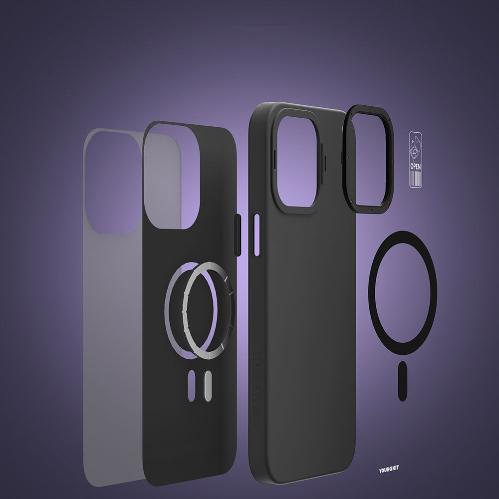 Apple iPhone 15 Kılıf Magsafe Şarj Özellikli Standlı YoungKit Hermit Bracket Serisi Kapak Mavi