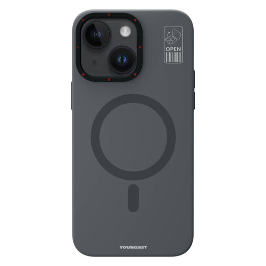 Apple iPhone 15 Kılıf Magsafe Şarj Özellikli Standlı YoungKit Hermit Bracket Serisi Kapak Gri