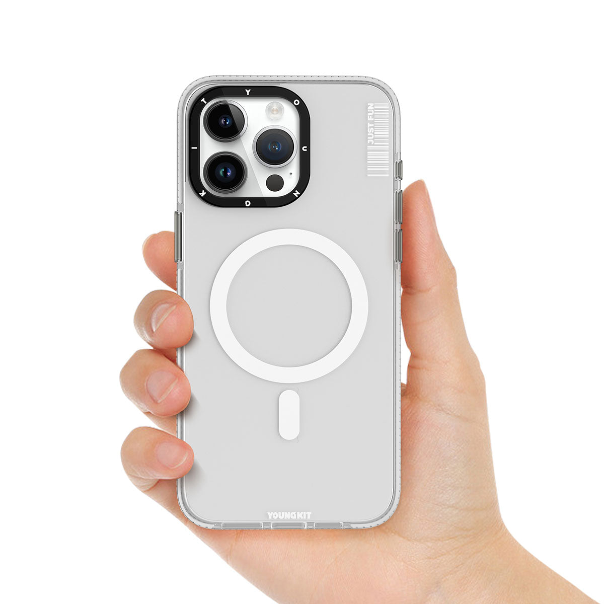 Apple iPhone 15 Kılıf Magsafe Şarj Özellikli YoungKit Crystal Color Serisi Kapak Beyaz