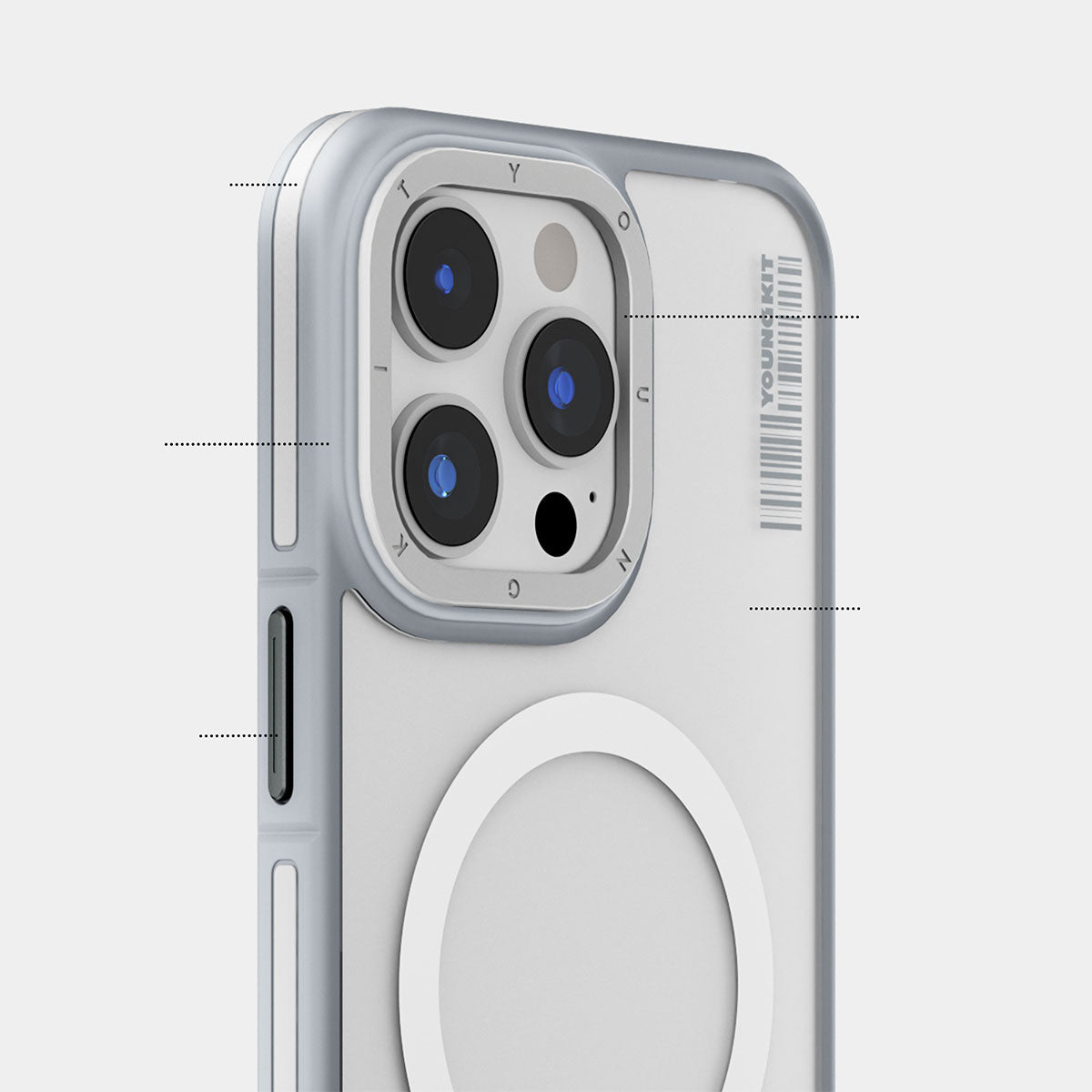 Apple iPhone 15 Kılıf Magsafe Şarj Özellikli Youngkit Rock Sand Serisi Kapak Gri