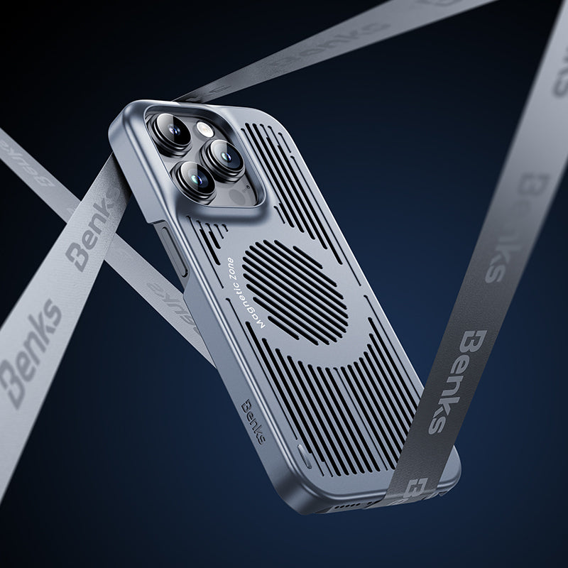 Apple iPhone 15 Kılıf Magsafe Şarj ve Soğutucu Özellikli Benks Biliz Kapak Gri