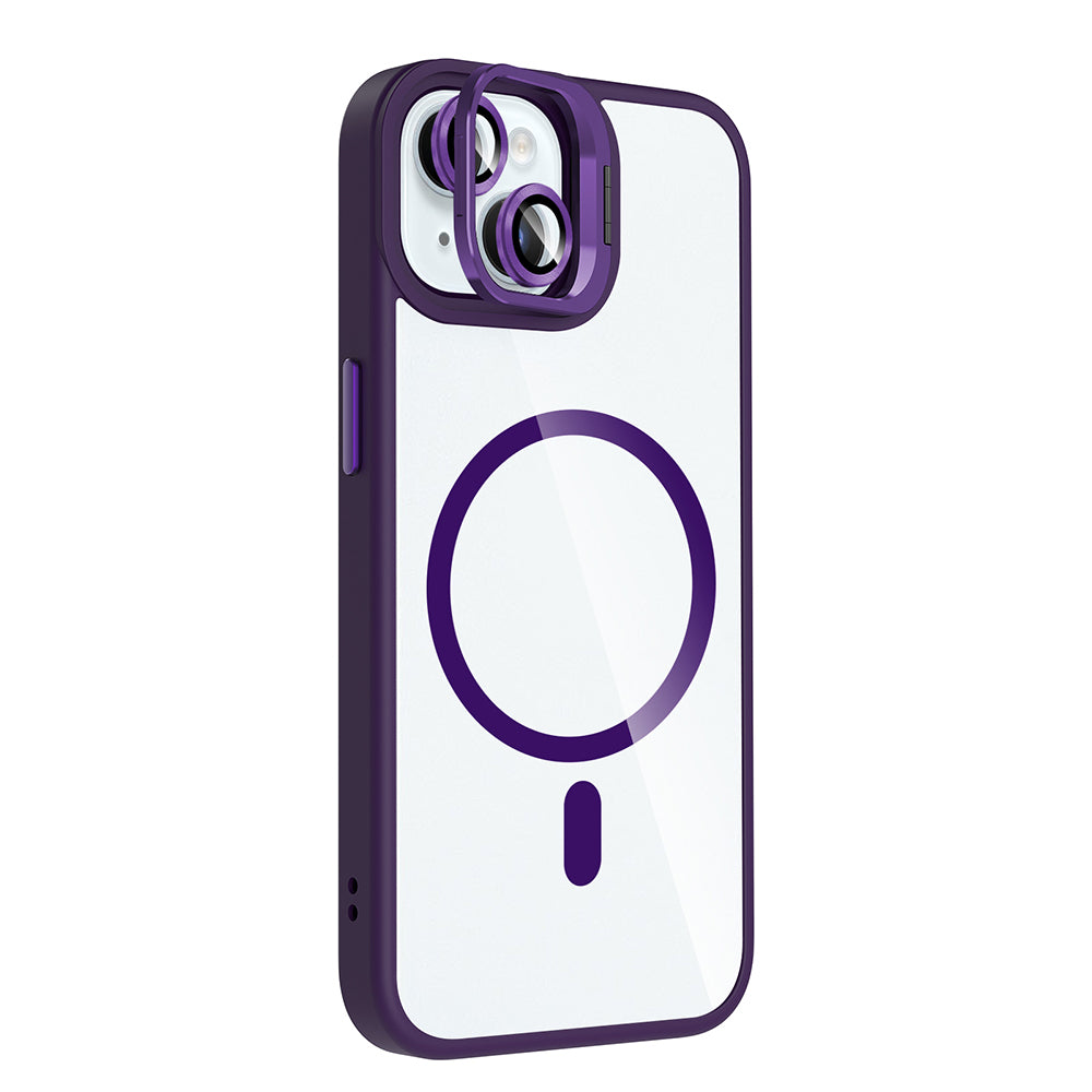 Apple iPhone 15 Kılıf Standlı ve Kamera Lens Hediyeli M-Safe Şarj Özellikli Zore Etro Kapak Desert Titanyum