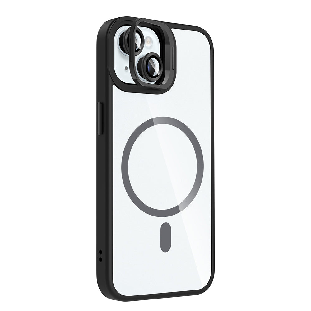 Apple iPhone 15 Kılıf Standlı ve Kamera Lens Hediyeli M-Safe Şarj Özellikli Zore Etro Kapak Pembe