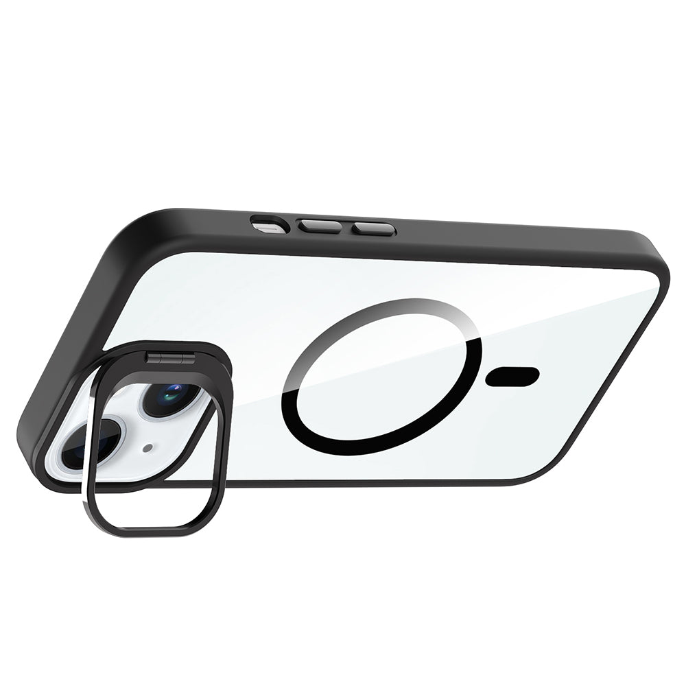 Apple iPhone 15 Kılıf Standlı ve Kamera Lens Hediyeli M-Safe Şarj Özellikli Zore Etro Kapak Pembe