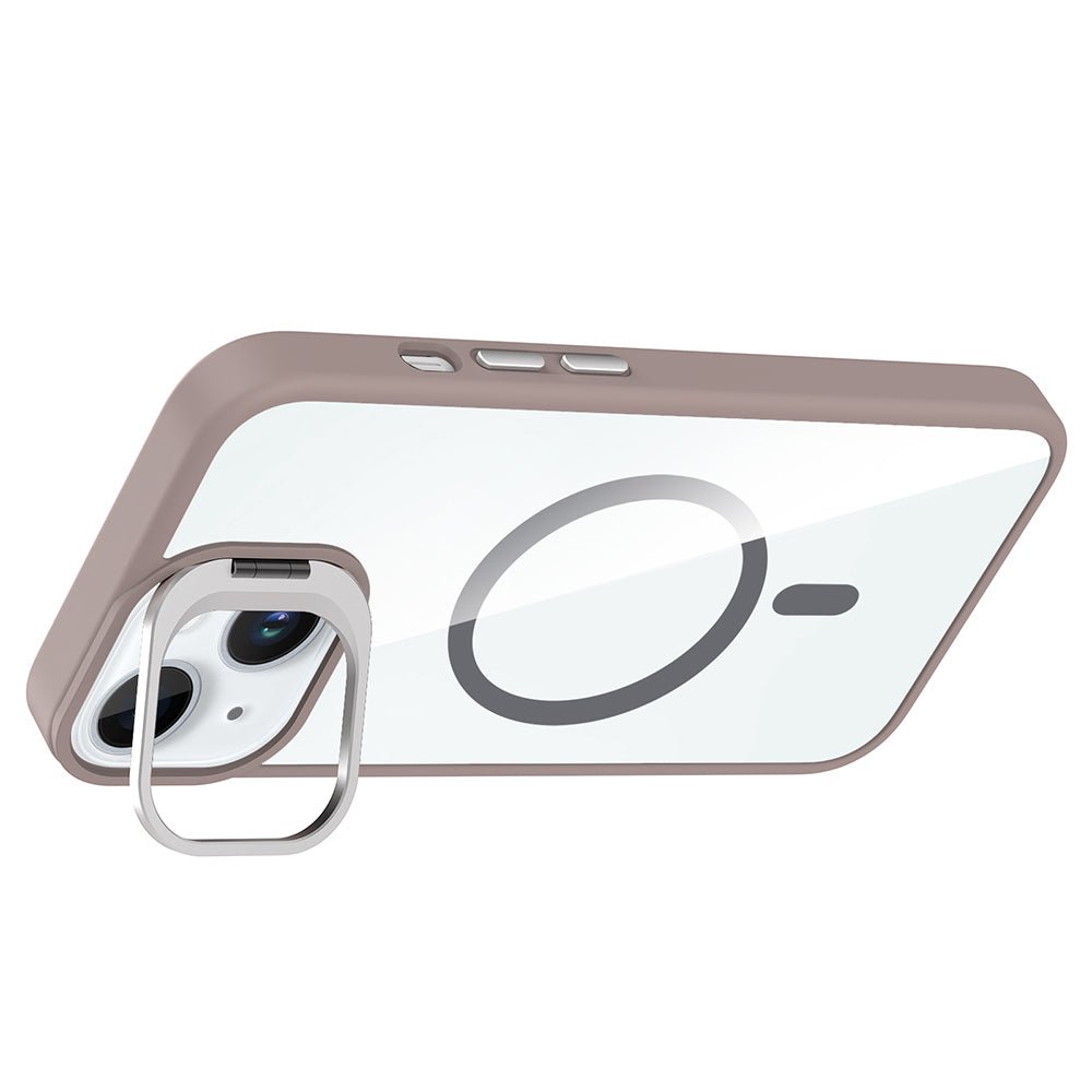 Apple iPhone 15 Kılıf Standlı ve Kamera Lens Hediyeli M-Safe Şarj Özellikli Zore Etro Kapak Desert Titanyum