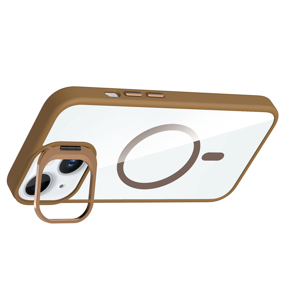 Apple iPhone 15 Kılıf Standlı ve Kamera Lens Hediyeli M-Safe Şarj Özellikli Zore Etro Kapak Lacivert