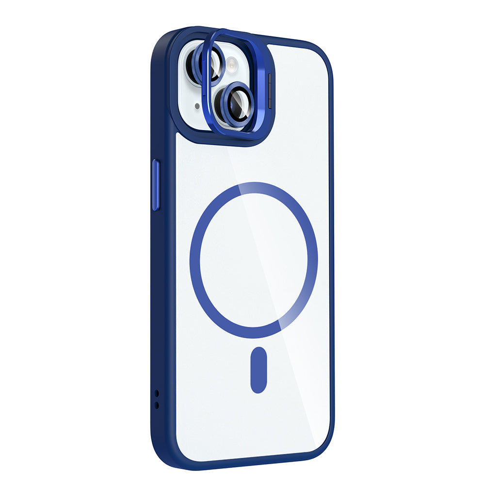 Apple iPhone 15 Kılıf Standlı ve Kamera Lens Hediyeli M-Safe Şarj Özellikli Zore Etro Kapak Pembe