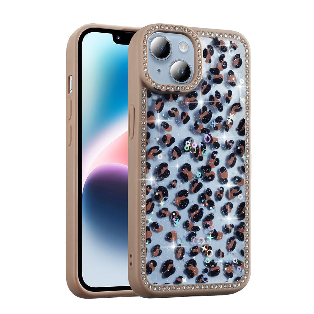 Apple iPhone 15 Kılıf Taşlı ve Simli Tasarım Zore Azra Kapak Pembe