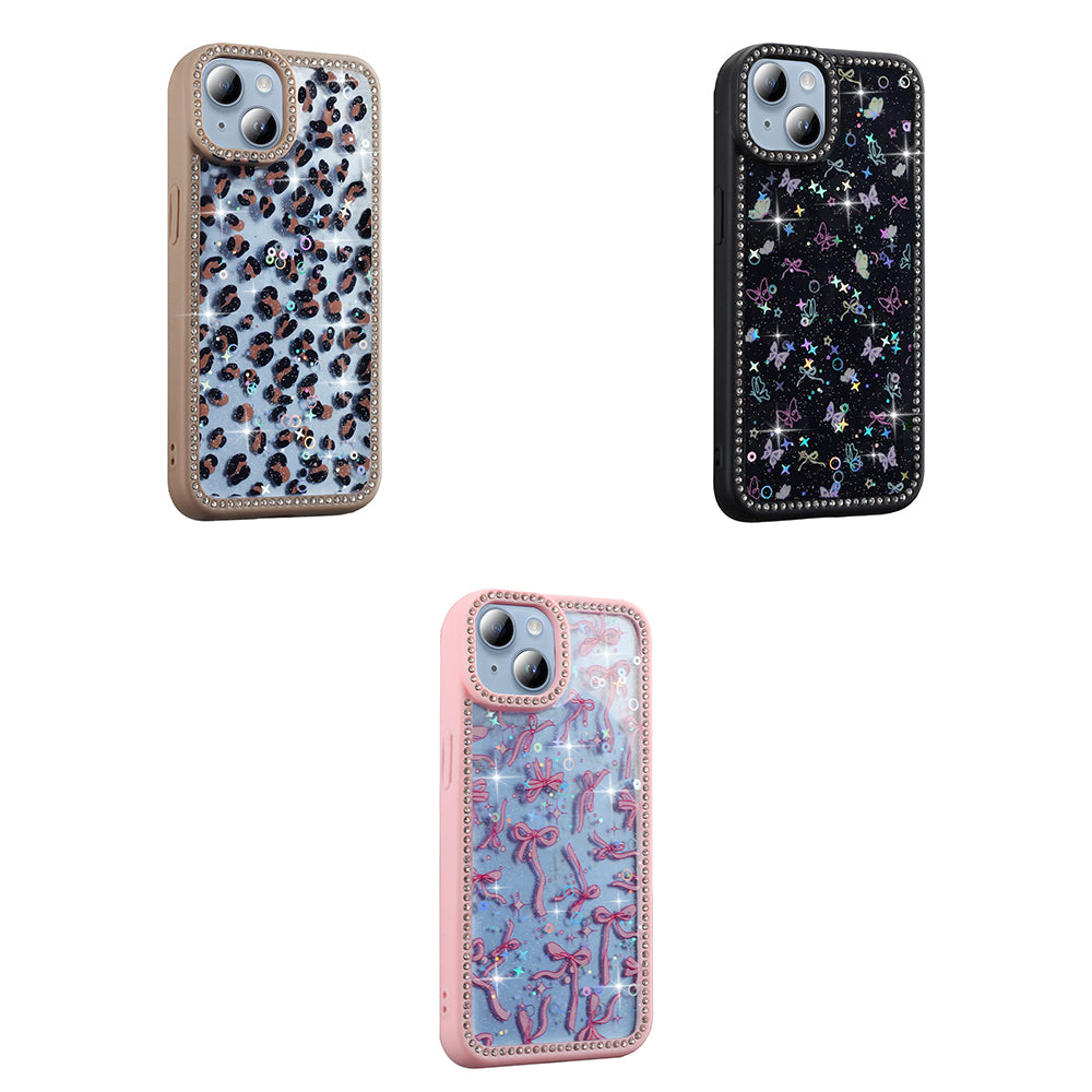 Apple iPhone 15 Kılıf Taşlı ve Simli Tasarım Zore Azra Kapak Siyah