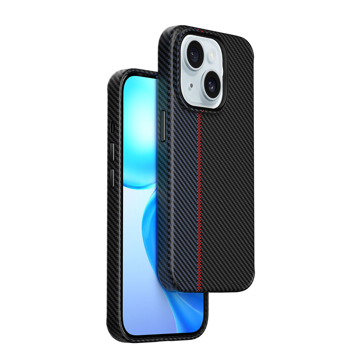 Apple iPhone 15 Kılıf Wiwu LCC-107 Karbon Fiber Magsafe Şarj Özellikli Kamera Korumalı Kabon Kapak Siyah