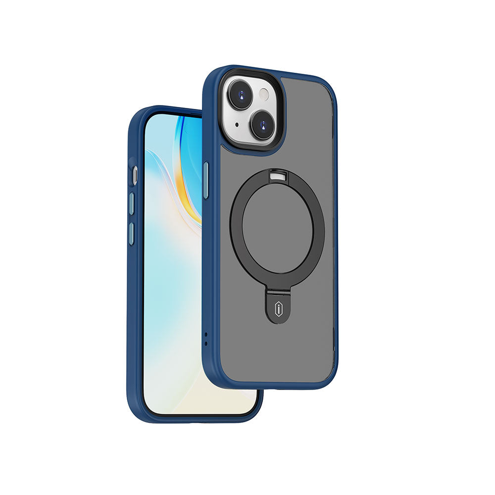 Apple iPhone 15 Kılıf Wiwu ZMM-010 Magsafe Şarj Özellikli Mat Arka Yüzey Standlı Kapak Mor