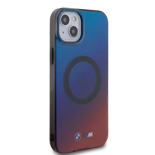 Apple iPhone 15 Plus Kılıf BMW Magsafe Şarj Özellikli Transparan Renk Geçişli Dizayn Orjinal Lisanslı Kapak Mavi-Kırmızı