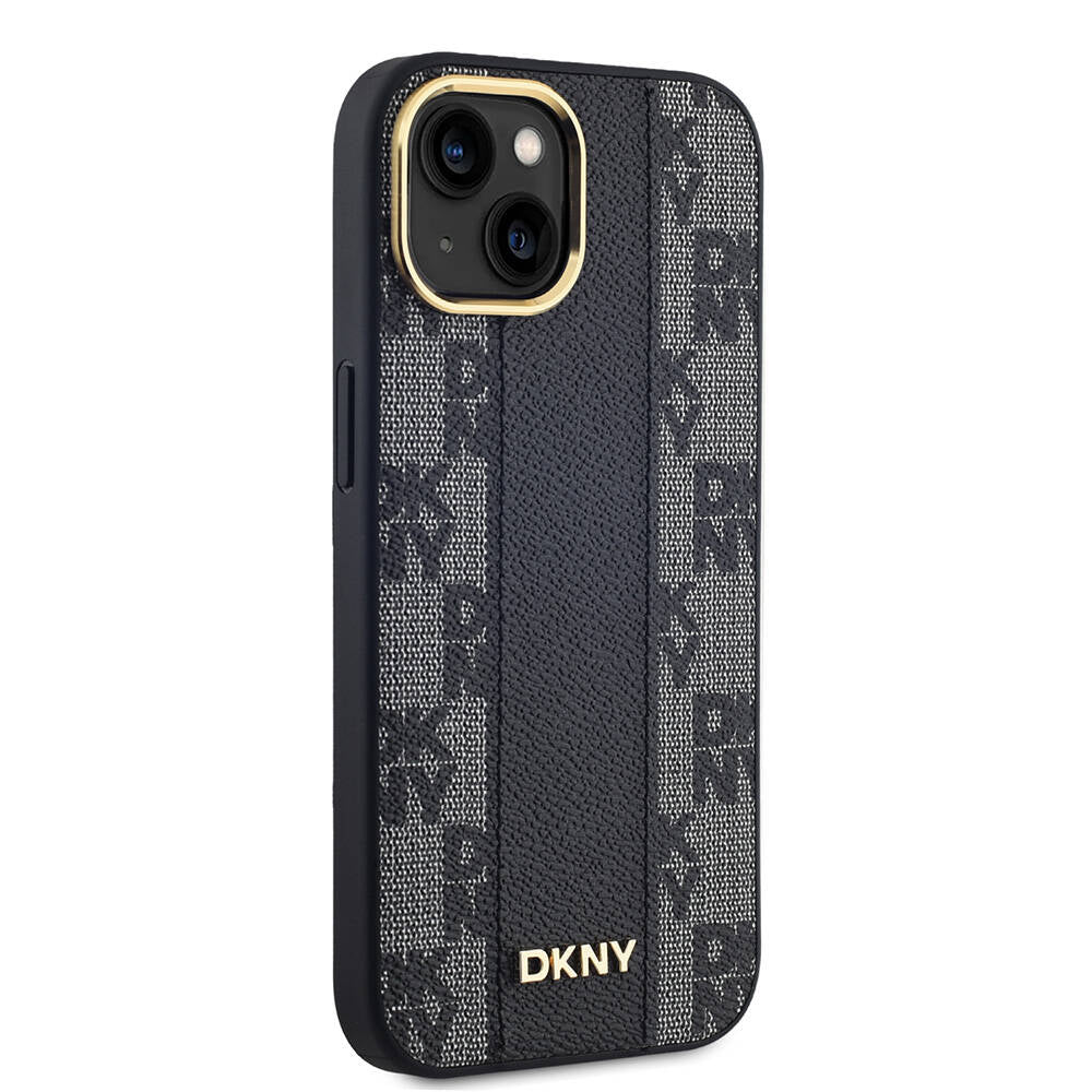 Apple iPhone 15 Plus Kılıf DKNY Orjinal Lisanslı Magsafe Şarj Özellikli 3D Yazılı Checkered Pattern Kapak Siyah