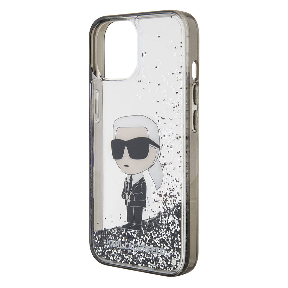 Apple iPhone 15 Plus Kılıf Karl Lagerfeld İkonik Sıvılı Glitter Orjinal Lisanslı Kapak Renksiz