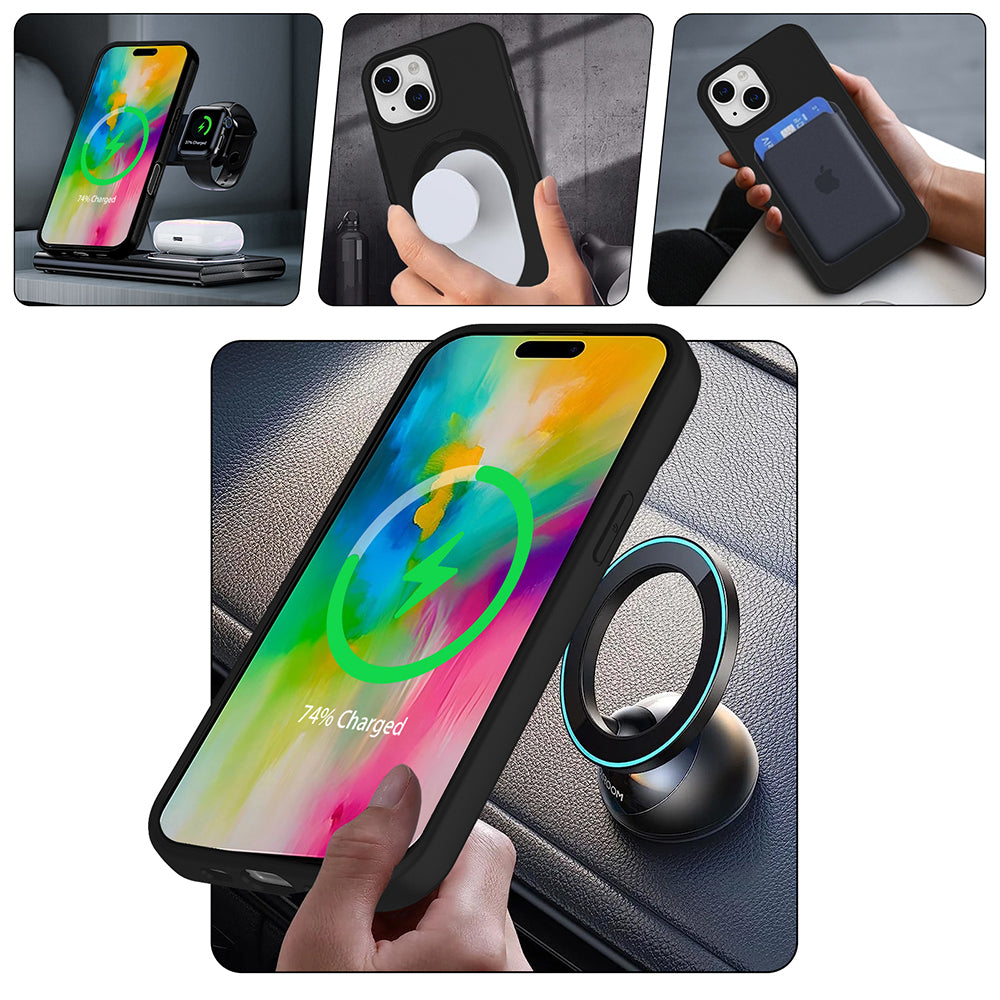 Apple iPhone 15 Plus Kılıf M-safe Şarj Özellikli Standlı Zore Samara Kapak Siyah