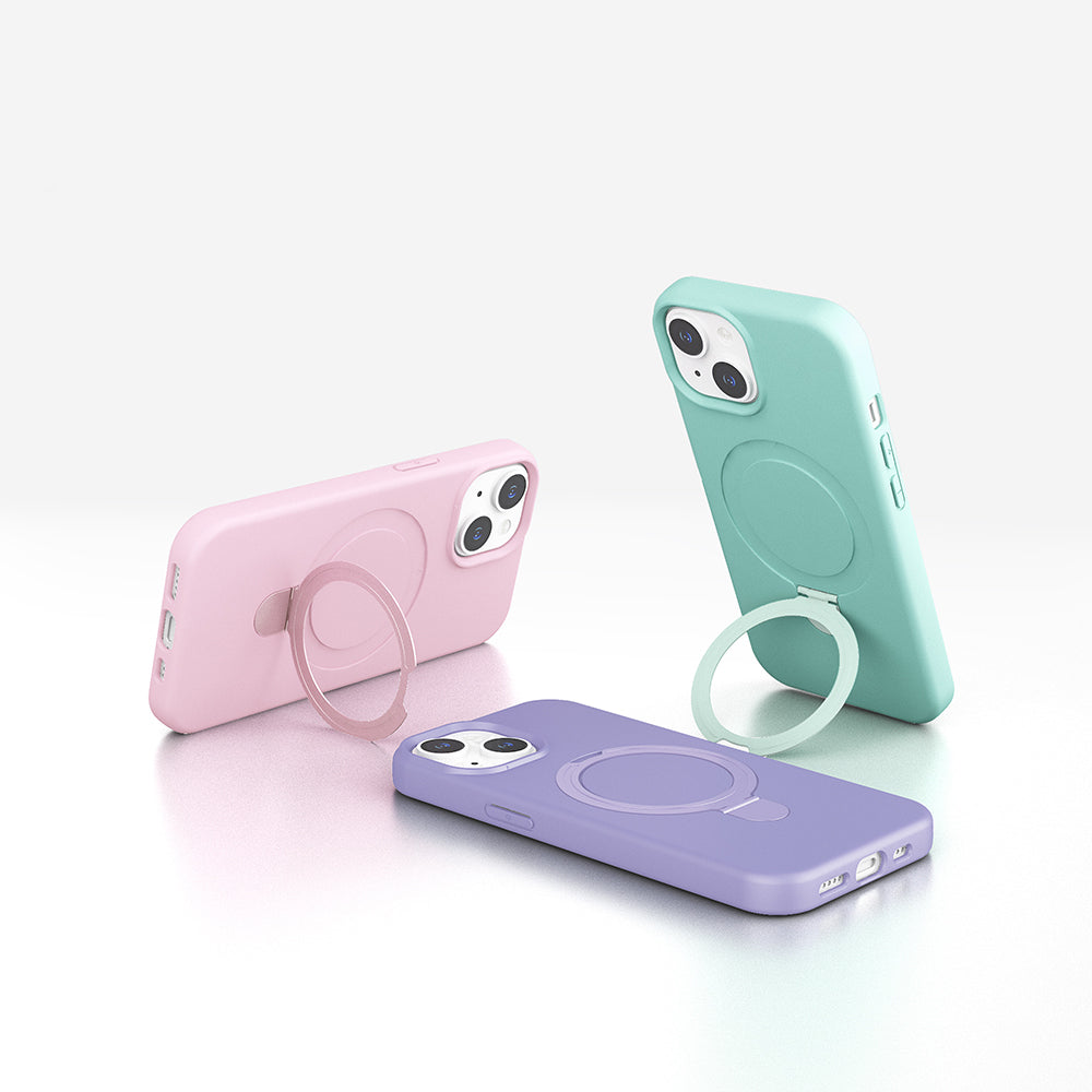 Apple iPhone 15 Plus Kılıf M-safe Şarj Özellikli Standlı Zore Samara Kapak Titanyum-Gri