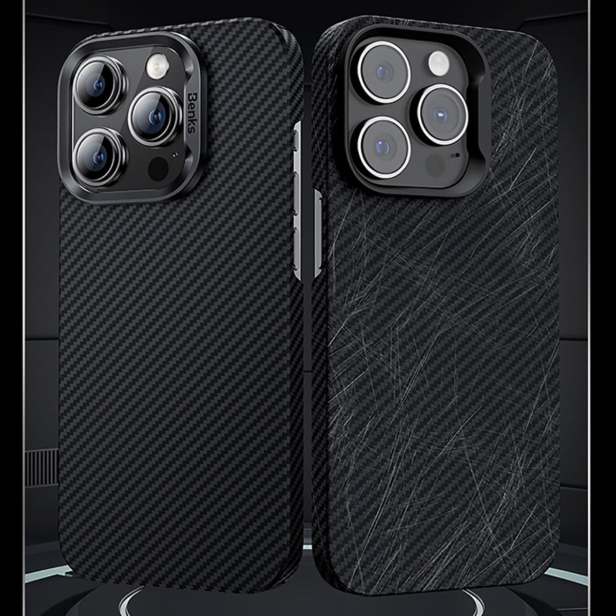 Apple iPhone 15 Plus Kılıf Magsafe Özellikli Karbon Fiber Benks Essential ArmorAir 600D Kevlar Kapak Siyah
