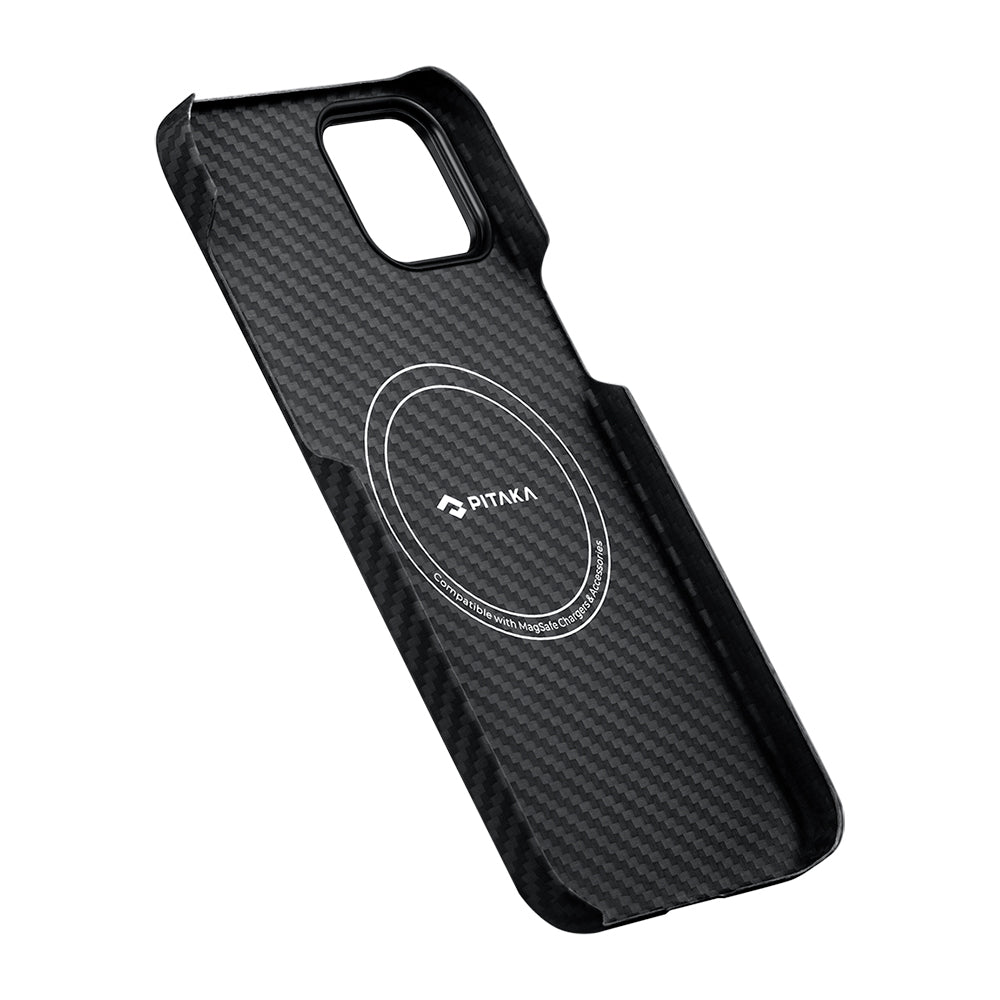 Apple iPhone 15 Plus Kılıf Magsafe Şarj Özellikli 1500D Aramid Fiber Pitaka Ultra-Slim Classic Serisi Black-Grey Twill Kapak Siyah-Gri