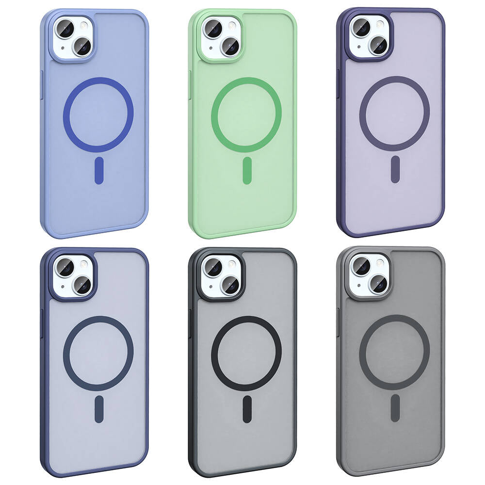 Apple iPhone 15 Plus Kılıf M-safe Şarj Özellikli Mat Arka Yüzey Zore Sio Kapak Lila