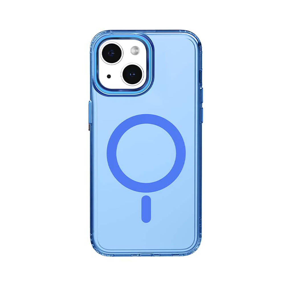 Apple iPhone 15 Plus Kılıf Magsafe Şarj Özellikli Saydam Arka Yüzey Recci Crystal Color Serisi Kapak Mavi