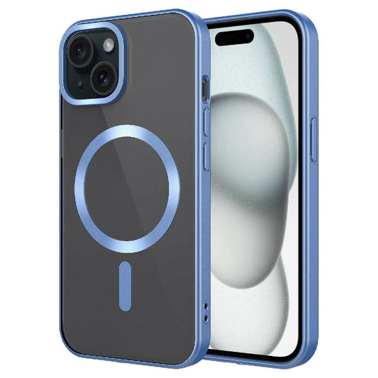 Apple iPhone 15 Plus Kılıf Mat Tasarımlı M-safe Wireless Şarj Özellikli Zore Mat Setro Kapak Sierra Mavi