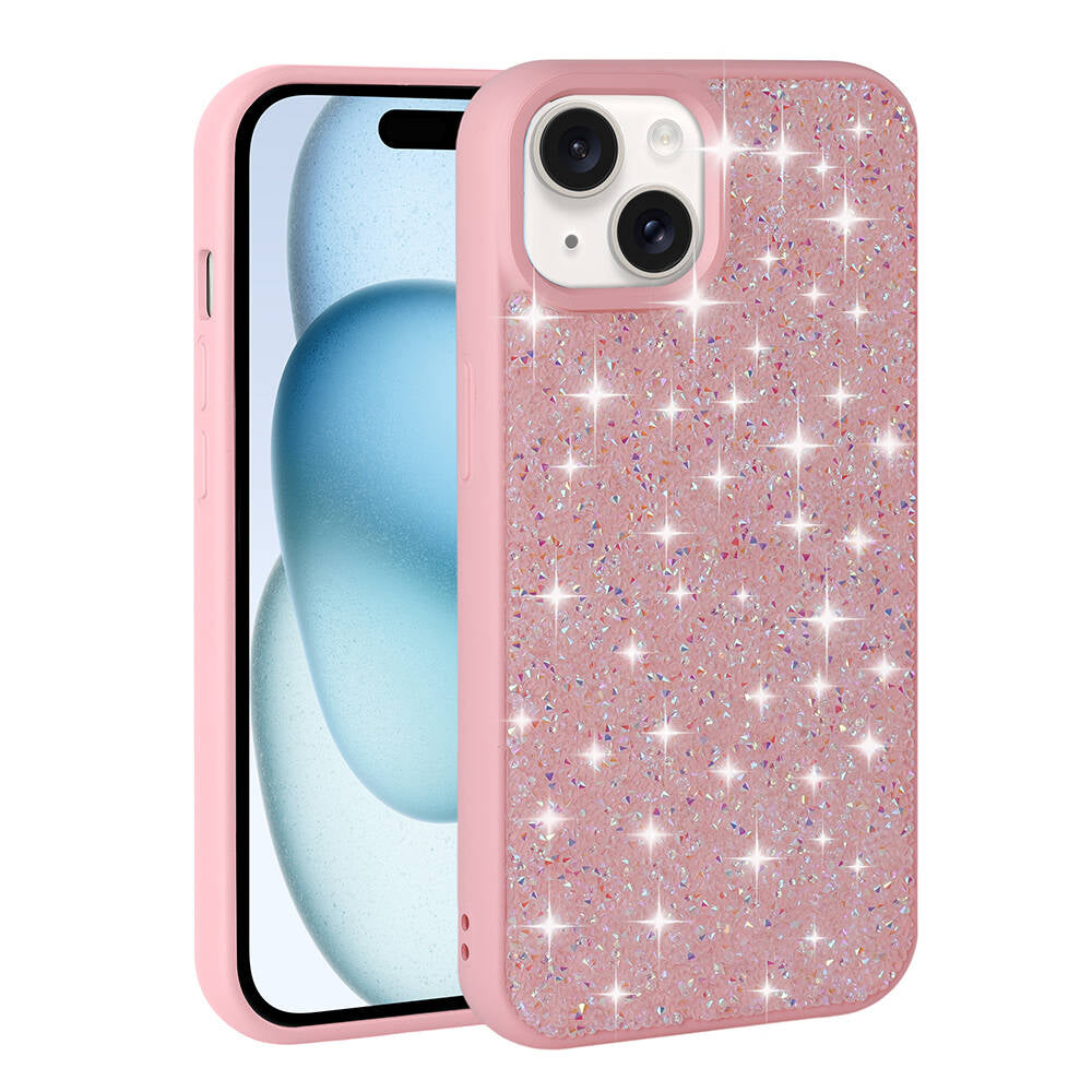 Apple iPhone 15 Plus Kılıf Parlak Taşlı Tasarım Zore Pırlanta Kapak Pembe