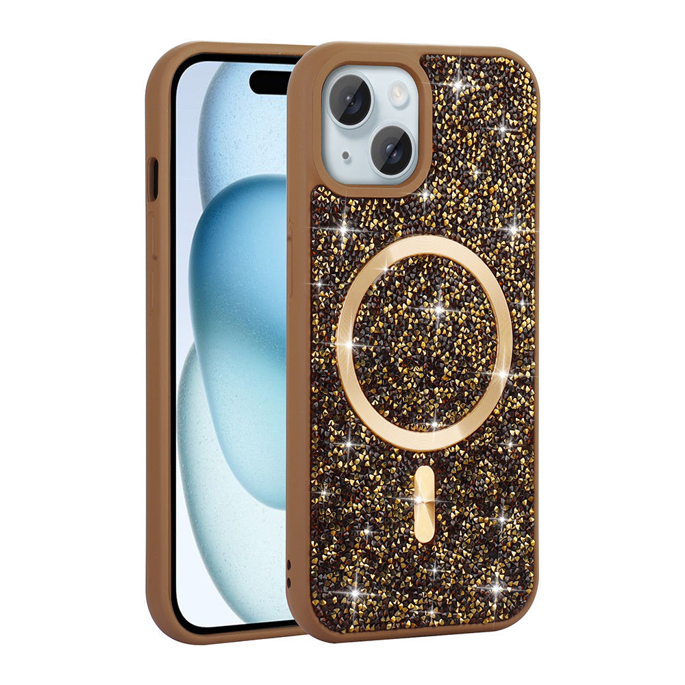 Apple iPhone 15 Plus Kılıf Pırlanta Tasarımlı M-safe Şarj Özellikli Zore Mozaik Silikon Kapak Titanyum-Gri