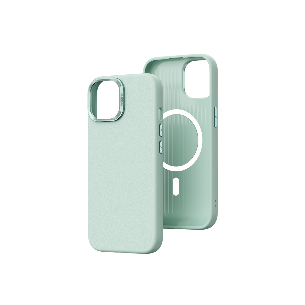 Apple iPhone 15 Plus Kılıf Wiwu SP-019 Magsafe Şarj Özellikli Vegan Leather Deri Kapak Gri