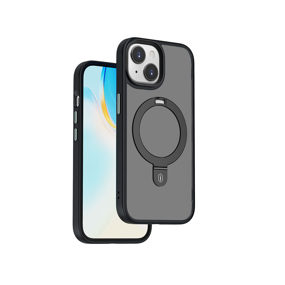 Apple iPhone 15 Plus Kılıf Wiwu ZMM-010 Magsafe Şarj Özellikli Mat Arka Yüzey Standlı Kapak Siyah