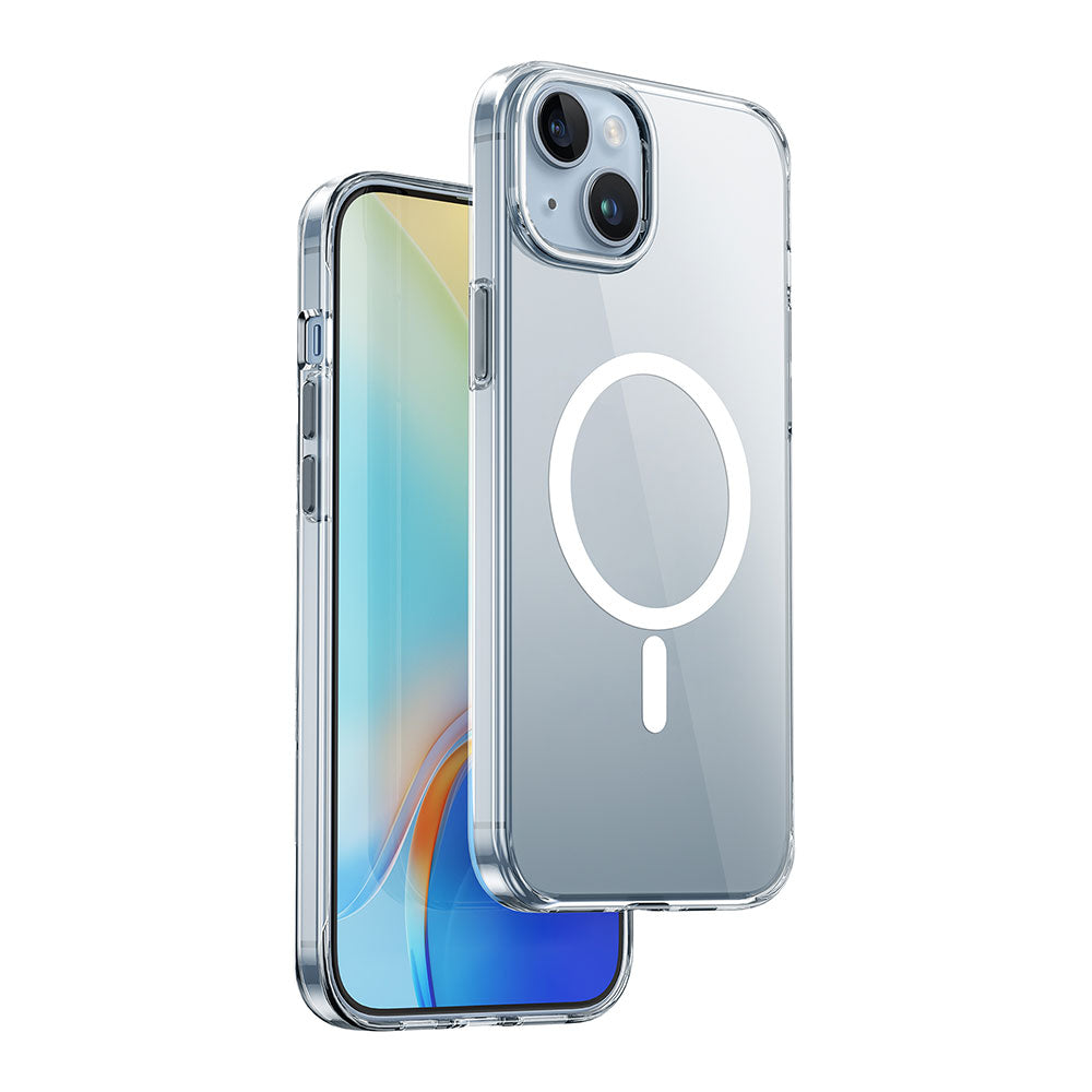 Apple iPhone 15 Plus Kılıf Wiwu ZYS-013 Magsafe Şarj Özellikli Renkli Kamera Çerçeveli Şeffaf Jelly Kapak Beyaz